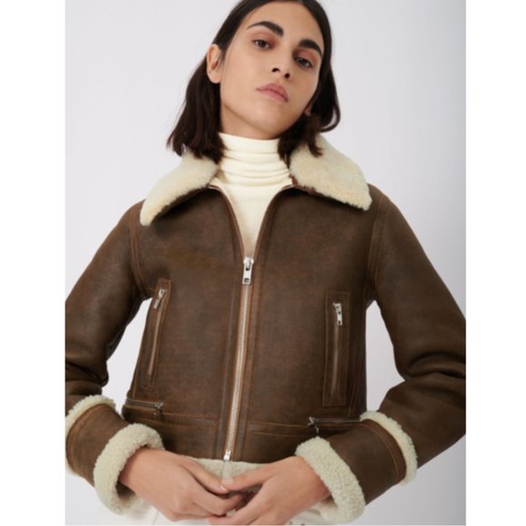Maje Jackets & Blazers - Maje Bartonfinko Leather And Shearling Jacket In Brown